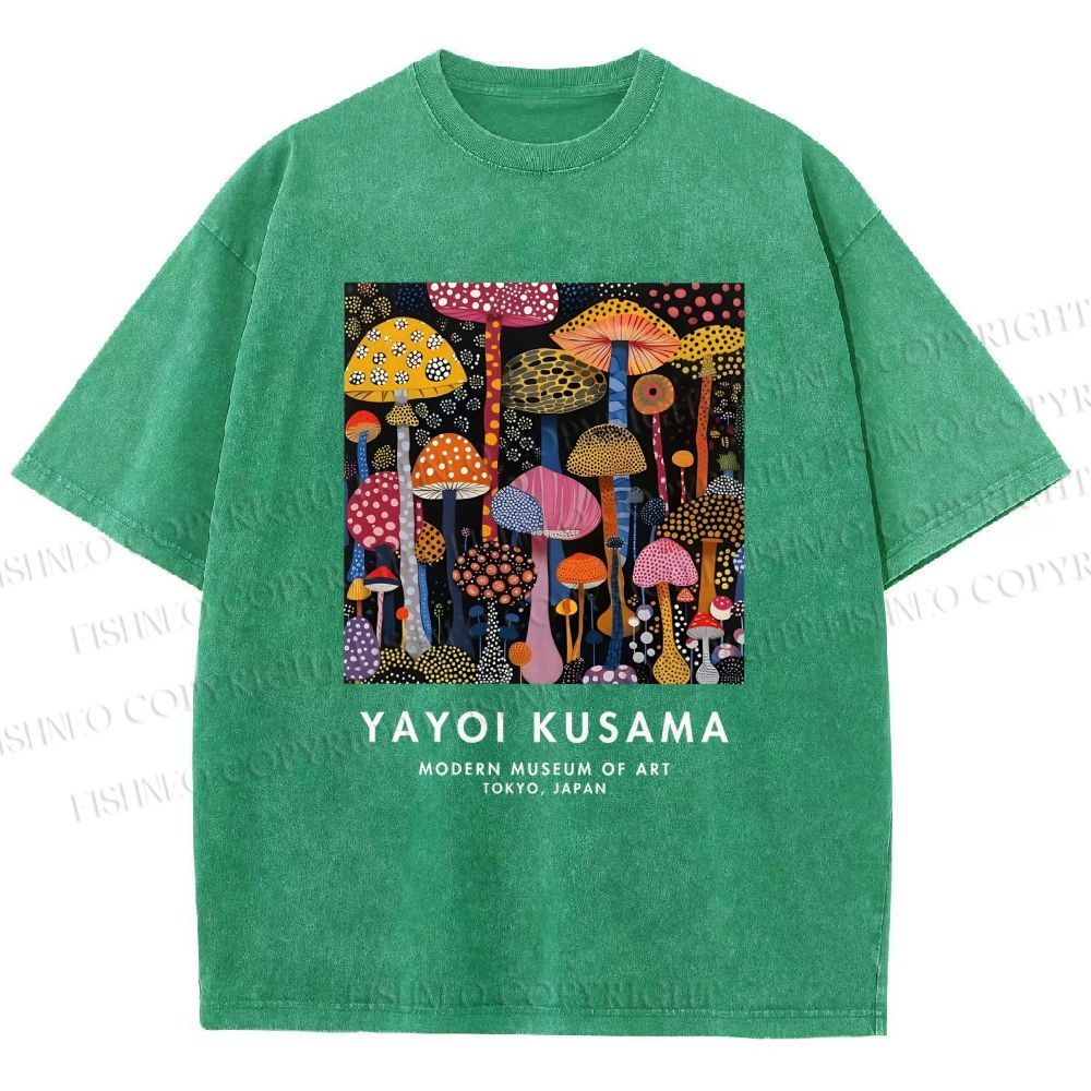 Unisex Yayoi Kusama Colorful Mushroom Printed Washed Tee