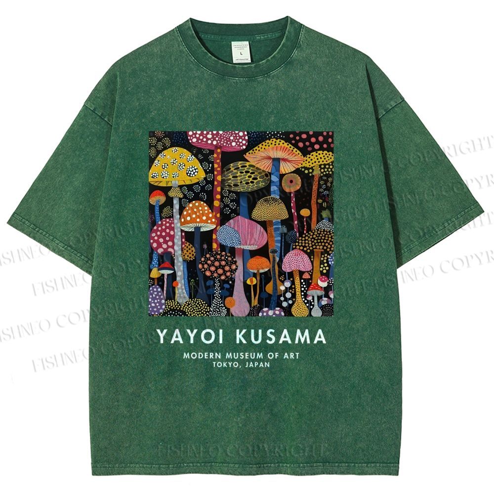 Unisex Yayoi Kusama Colorful Mushroom Printed Washed Tee
