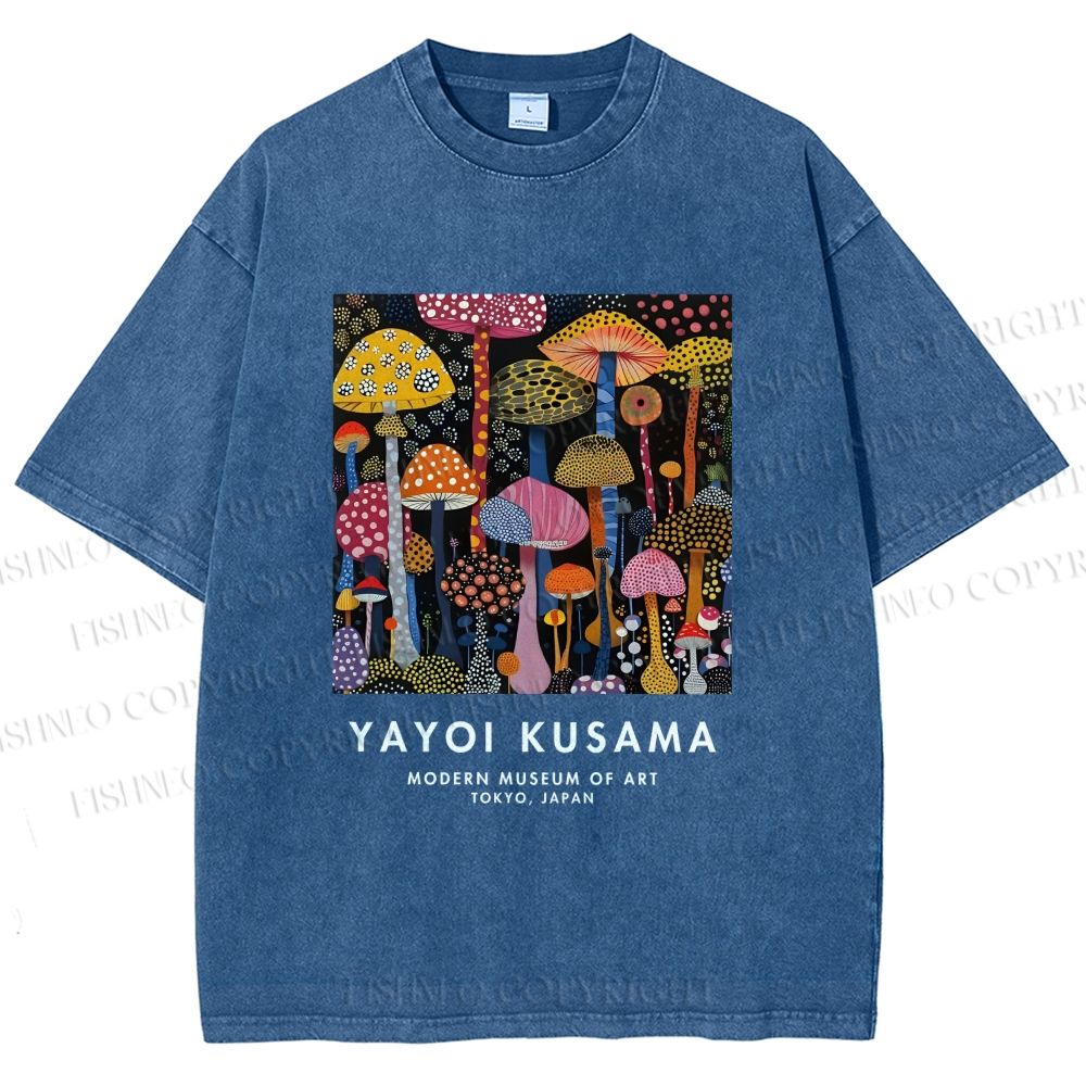 Unisex Yayoi Kusama Colorful Mushroom Printed Washed Tee