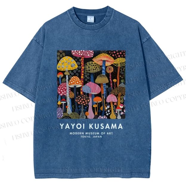 Unisex Yayoi Kusama Colorful Mushroom Printed Washed Tee
