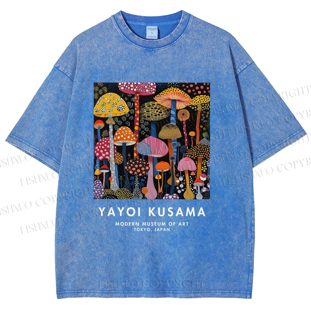 Unisex Yayoi Kusama Colorful Mushroom Printed Washed Tee