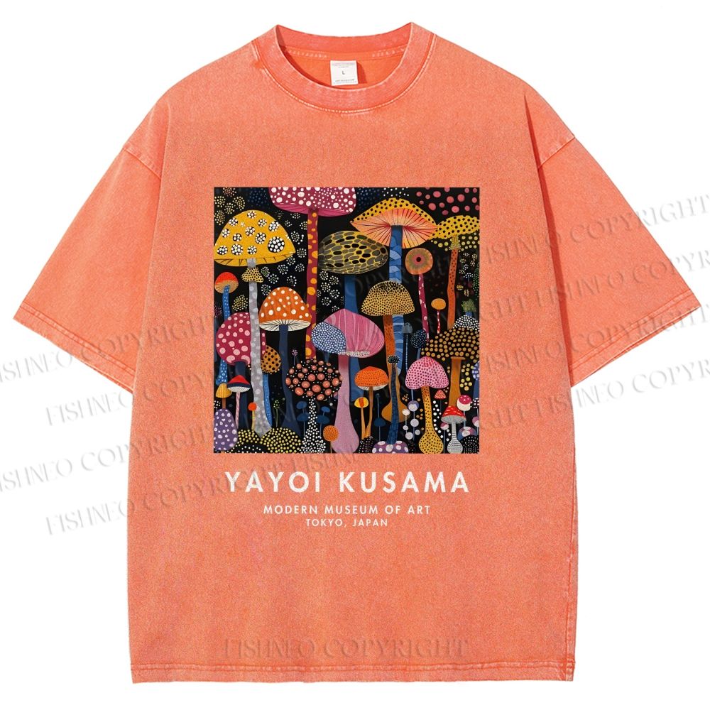 Unisex Yayoi Kusama Colorful Mushroom Printed Washed Tee