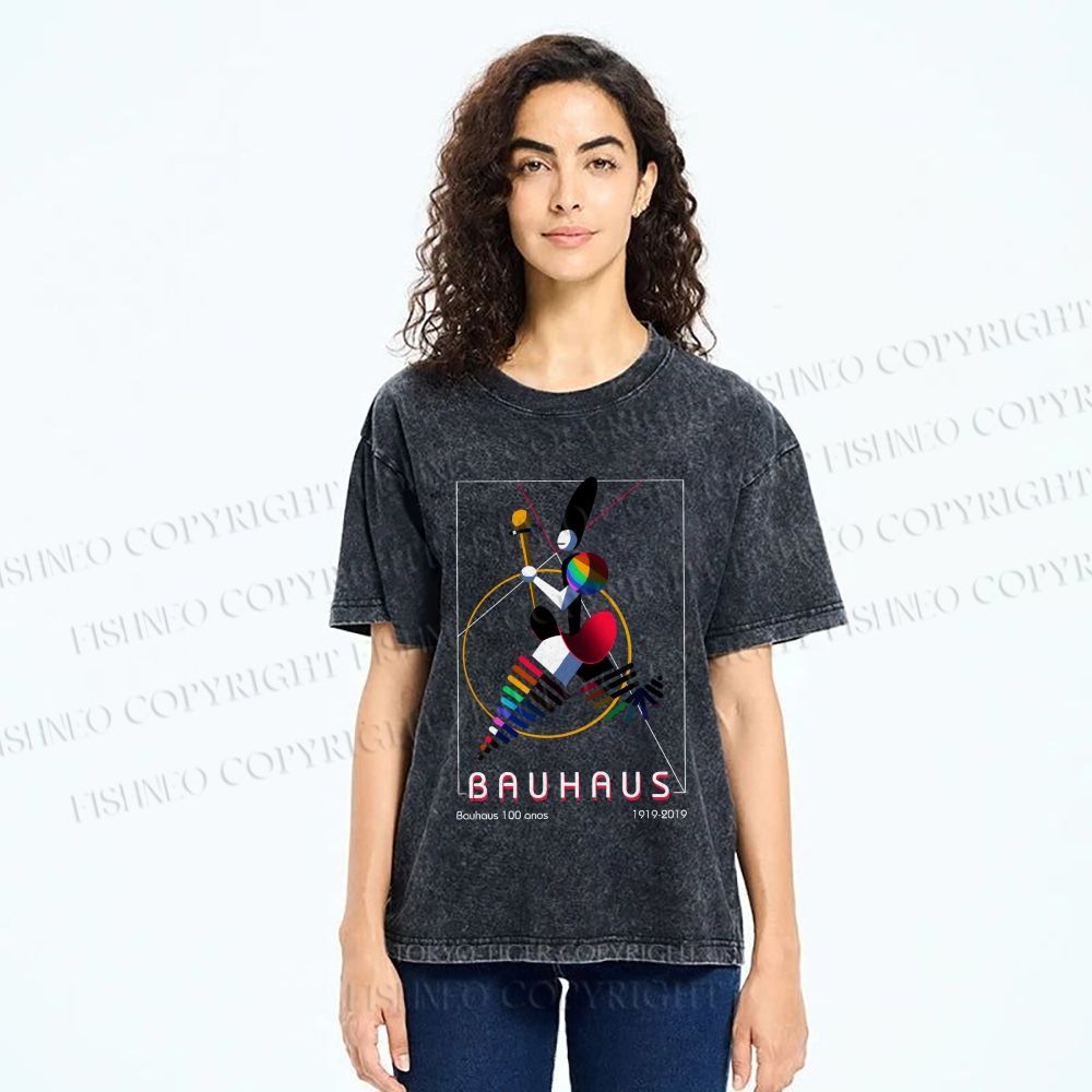 Unisex Bauhaus Abstract Art Magazine Printed Washed Tee