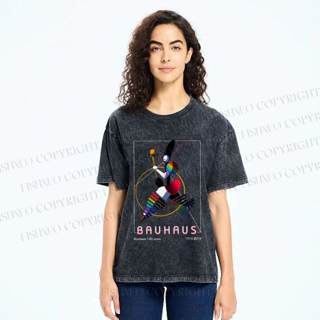 Unisex Bauhaus Abstract Art Magazine Printed Washed Tee