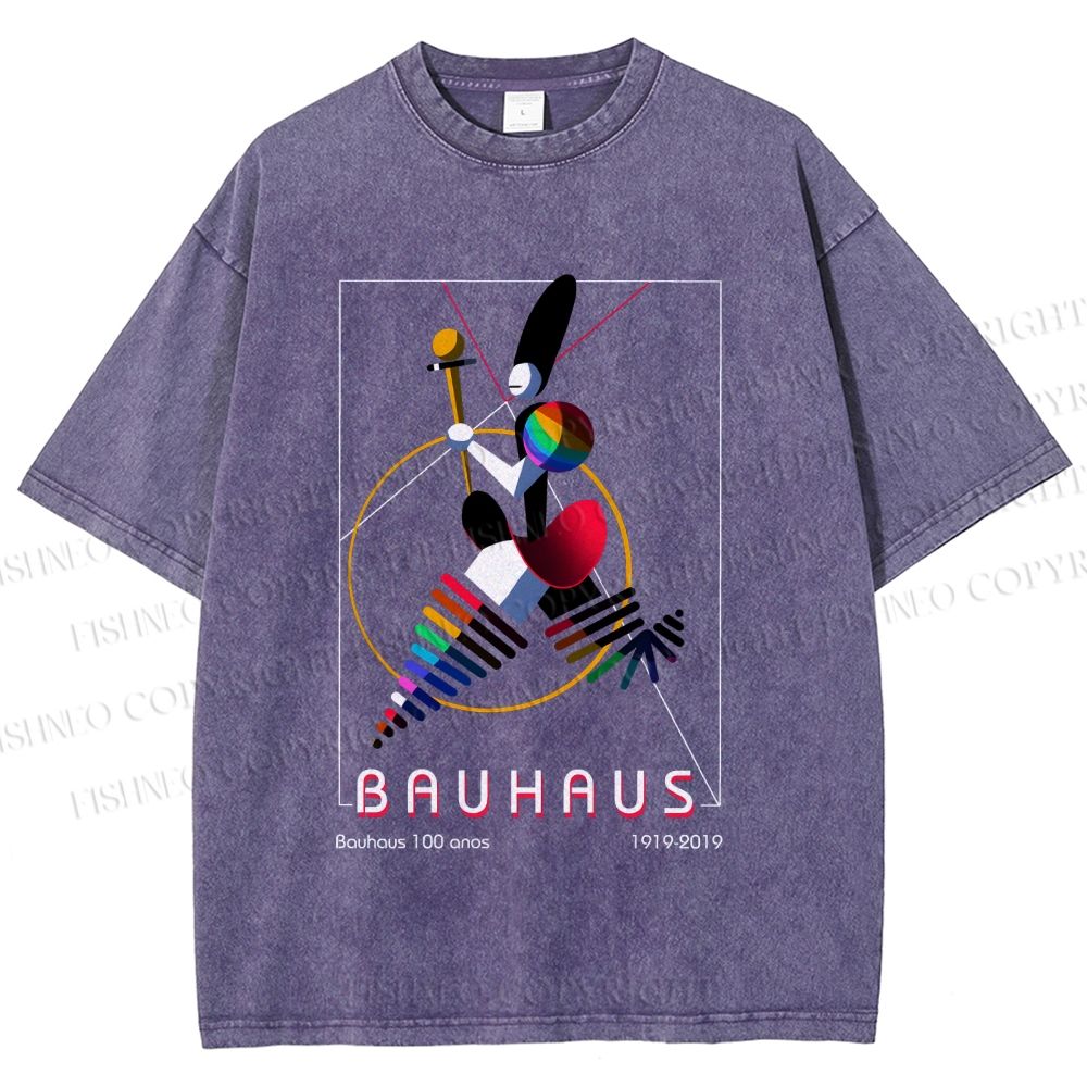 Unisex Bauhaus Abstract Art Magazine Printed Washed Tee