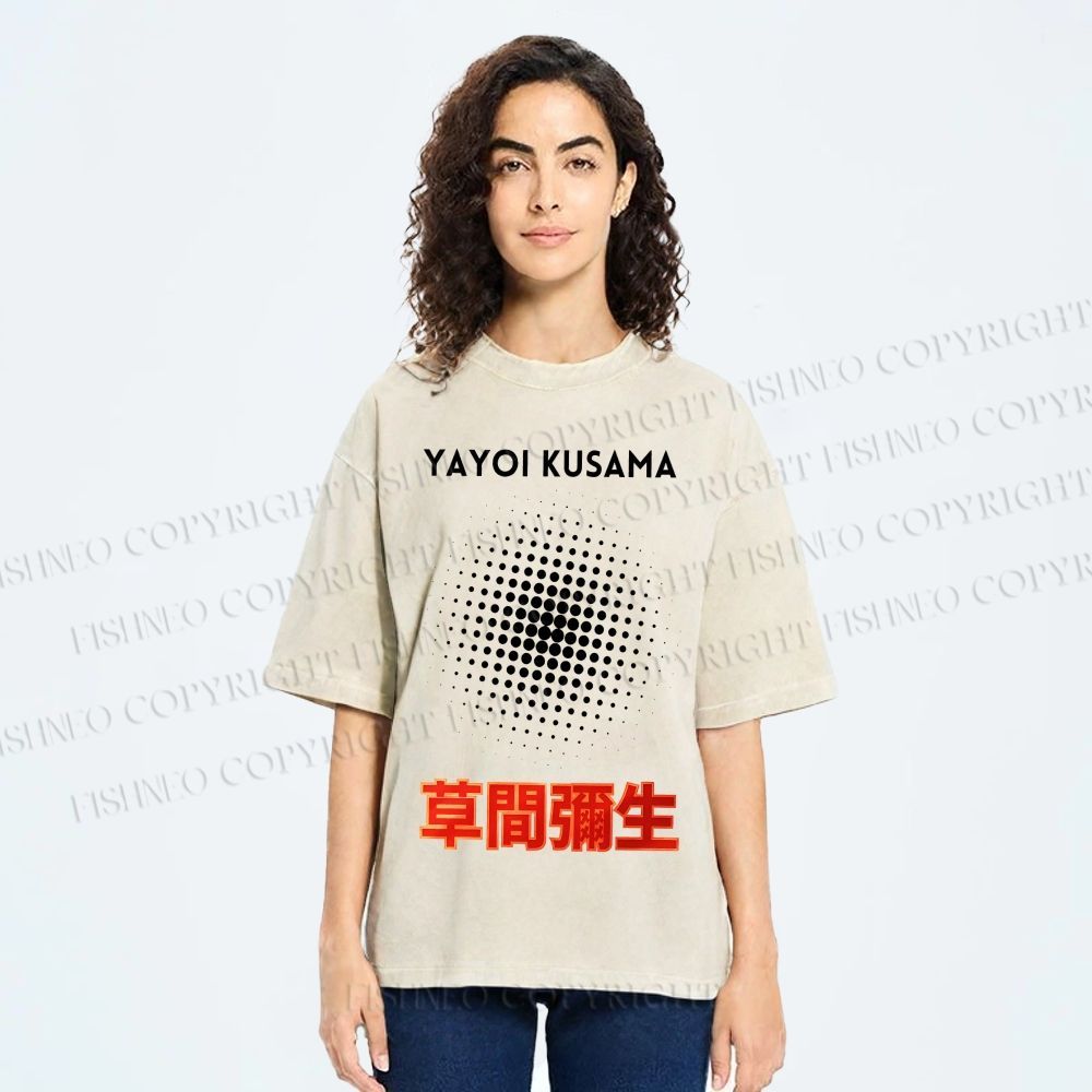 Unisex Yayoi Kusama Polka Dots Printed Washed Tee