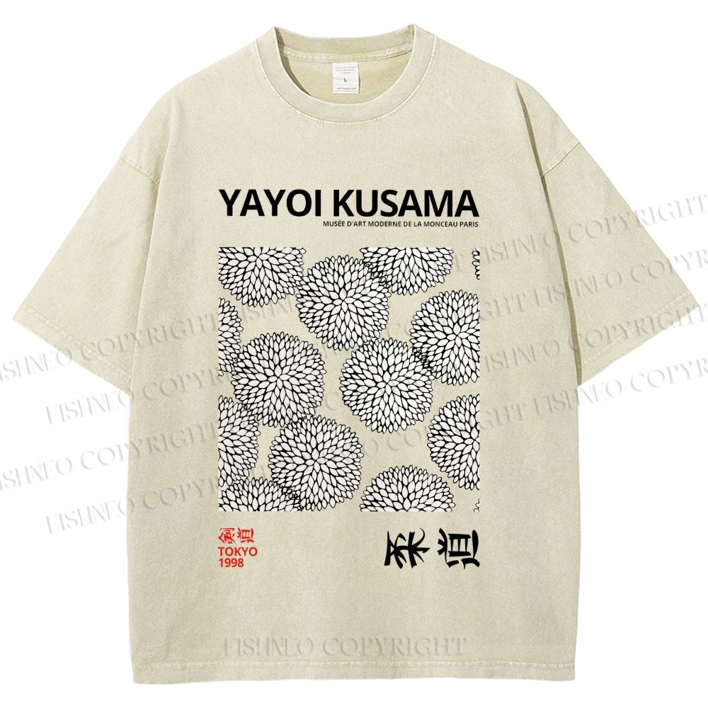 Unisex Yayoi Kusama Vintage Flower Printed Washed Tee