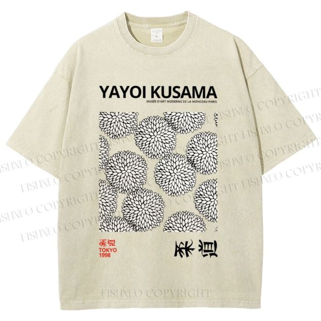 Unisex Yayoi Kusama Vintage Flower Printed Washed Tee