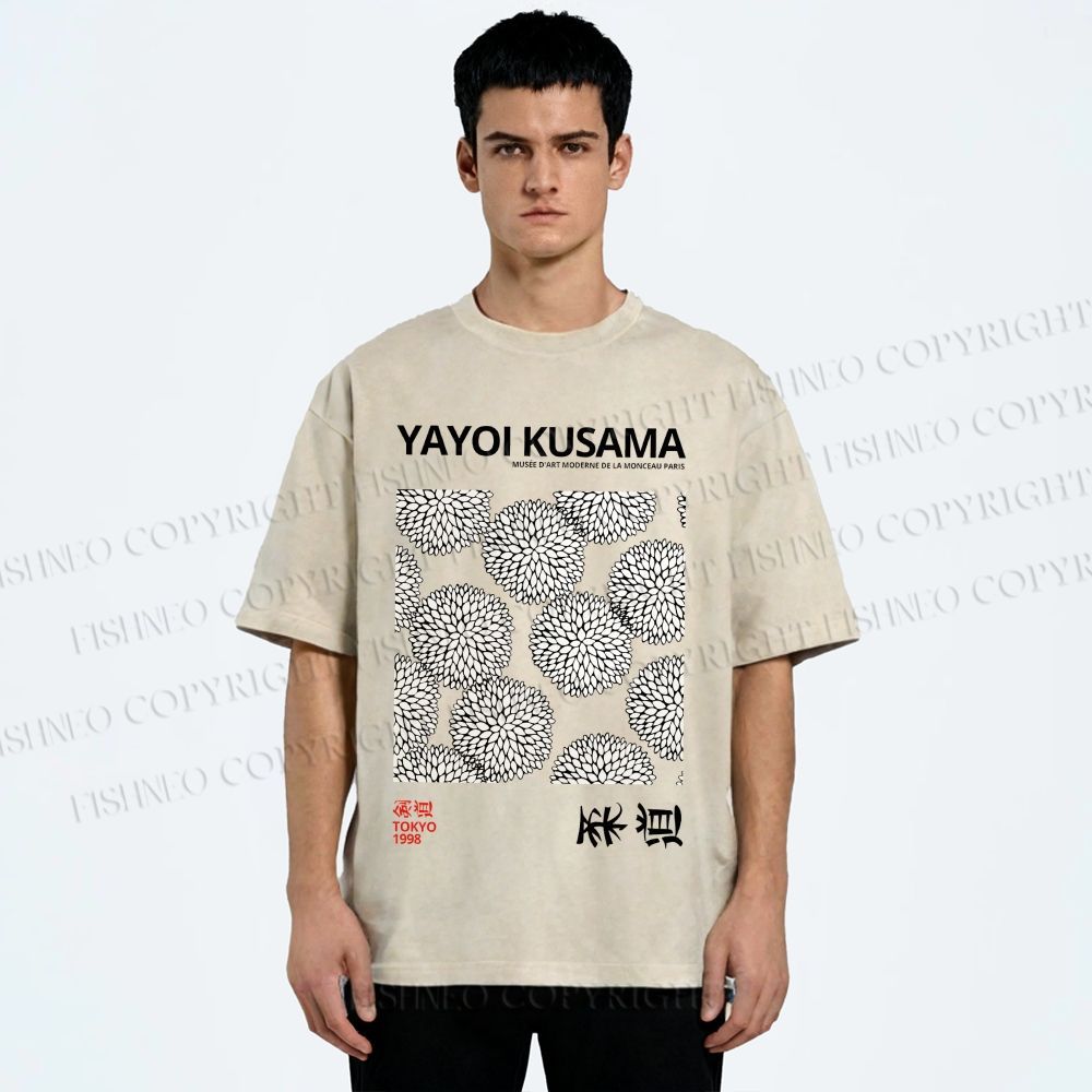 Unisex Yayoi Kusama Vintage Flower Printed Washed Tee