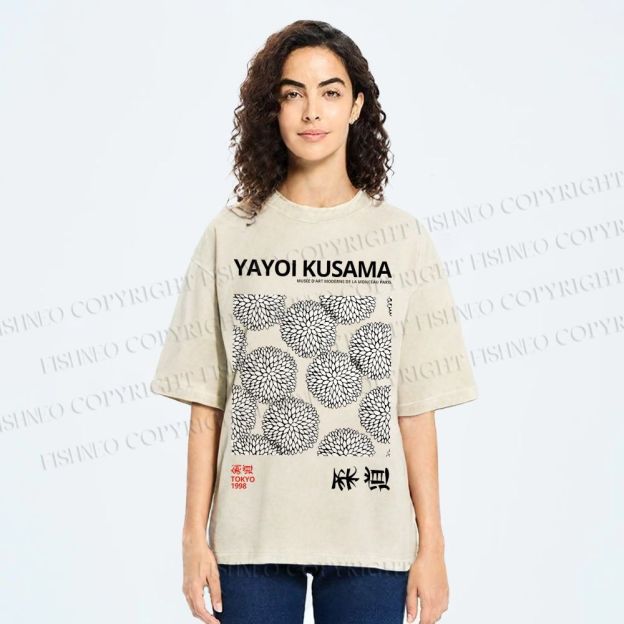Unisex Yayoi Kusama Vintage Flower Printed Washed Tee