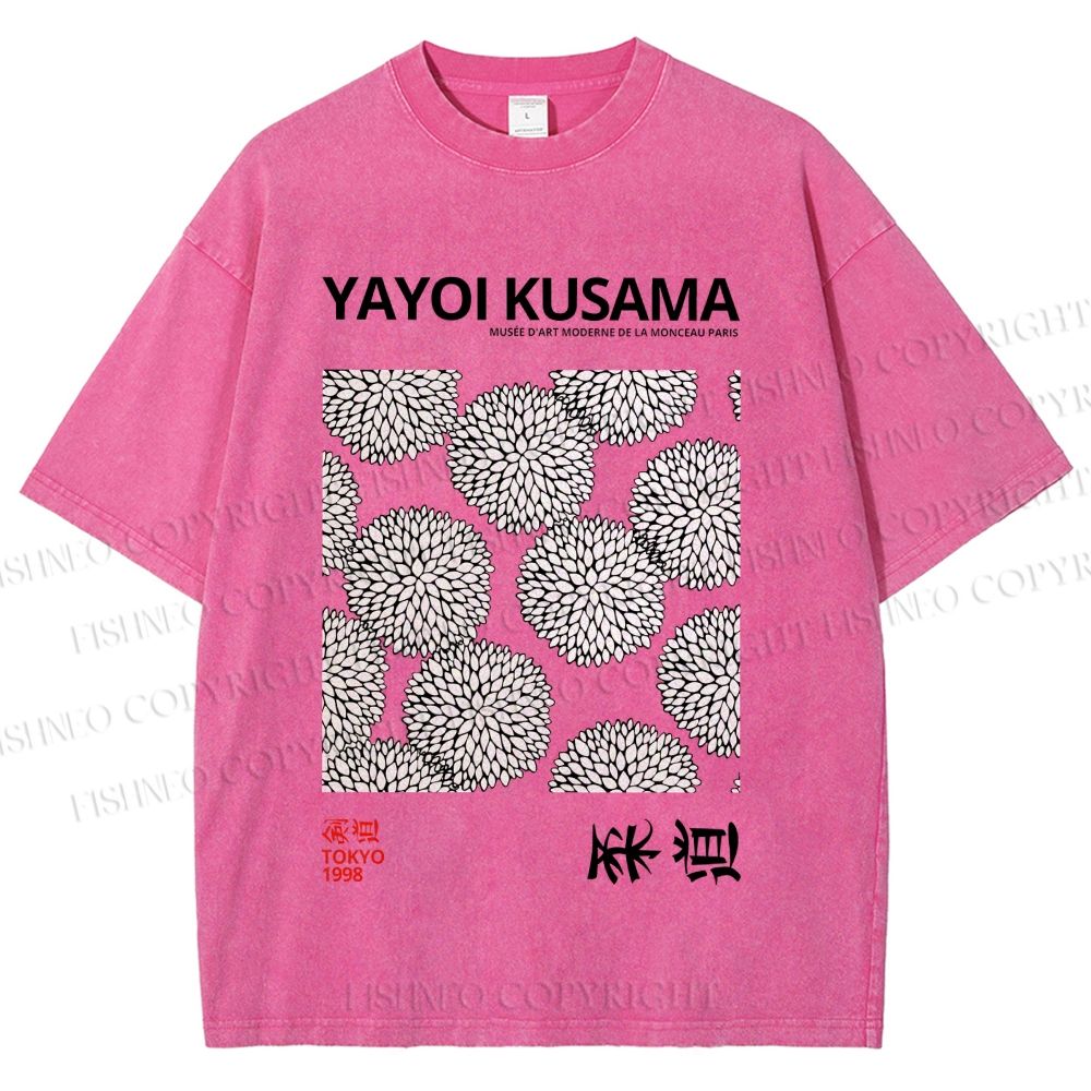 Unisex Yayoi Kusama Vintage Flower Printed Washed Tee