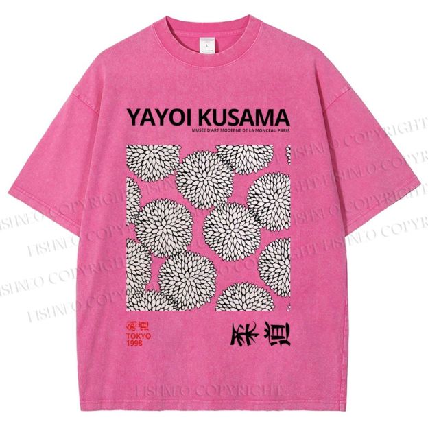 Unisex Yayoi Kusama Vintage Flower Printed Washed Tee