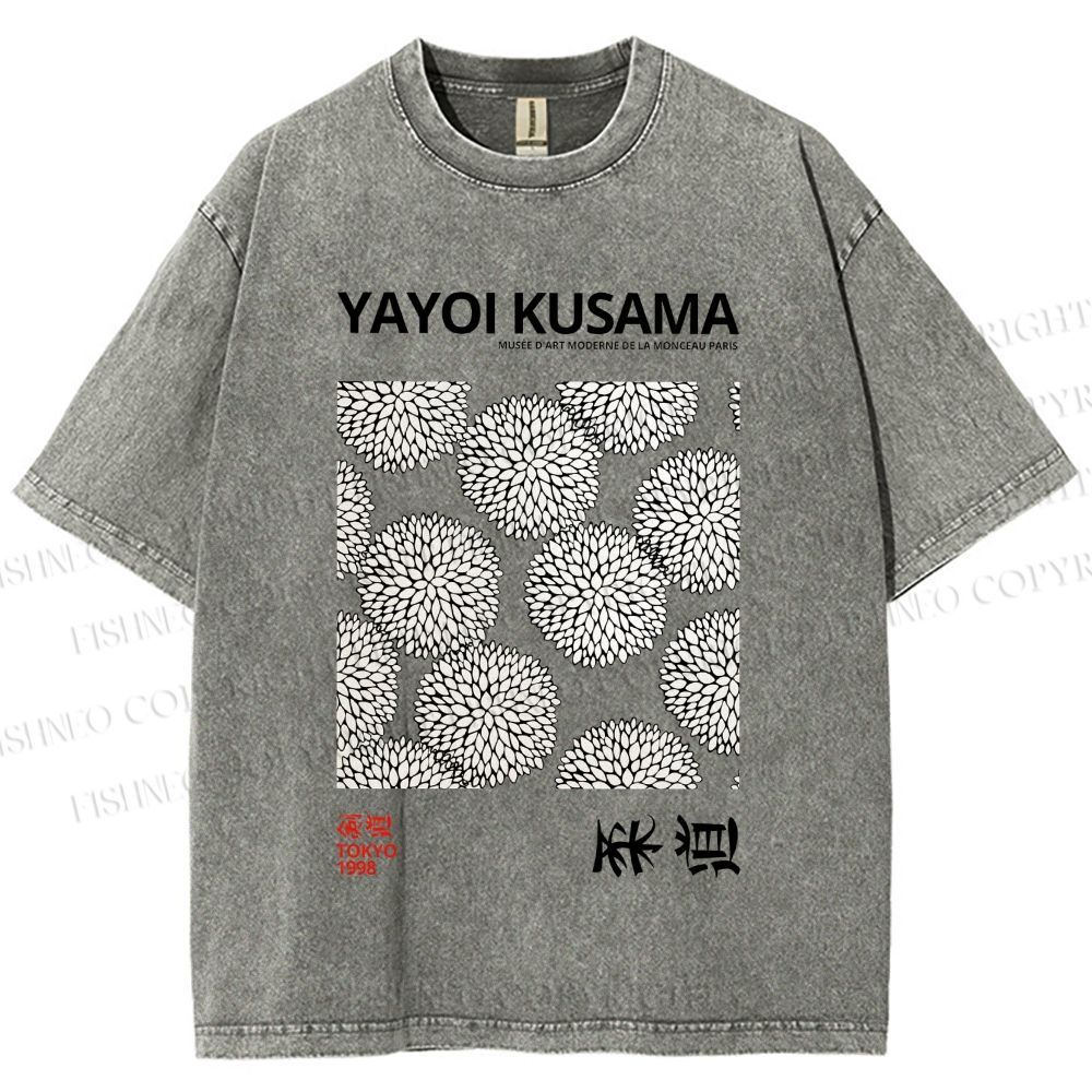 Unisex Yayoi Kusama Vintage Flower Printed Washed Tee