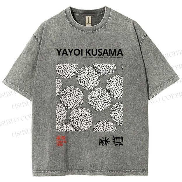 Unisex Yayoi Kusama Vintage Flower Printed Washed Tee