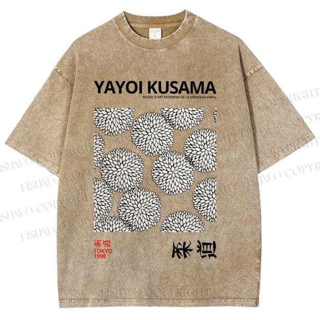 Unisex Yayoi Kusama Vintage Flower Printed Washed Tee