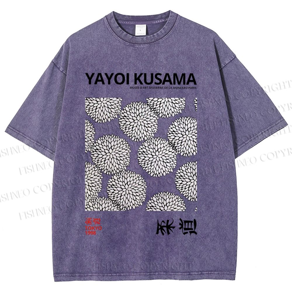 Unisex Yayoi Kusama Vintage Flower Printed Washed Tee