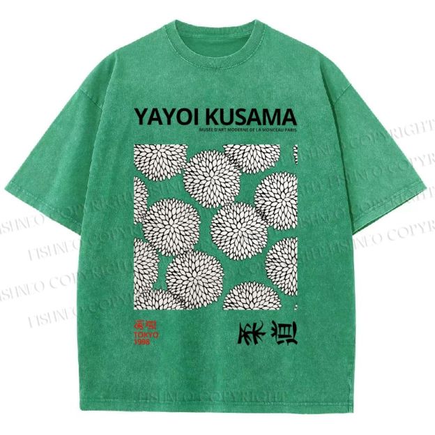 Unisex Yayoi Kusama Vintage Flower Printed Washed Tee