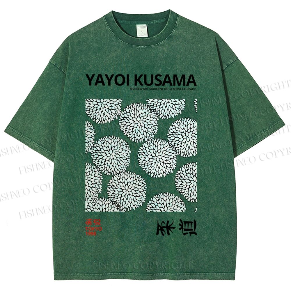 Unisex Yayoi Kusama Vintage Flower Printed Washed Tee