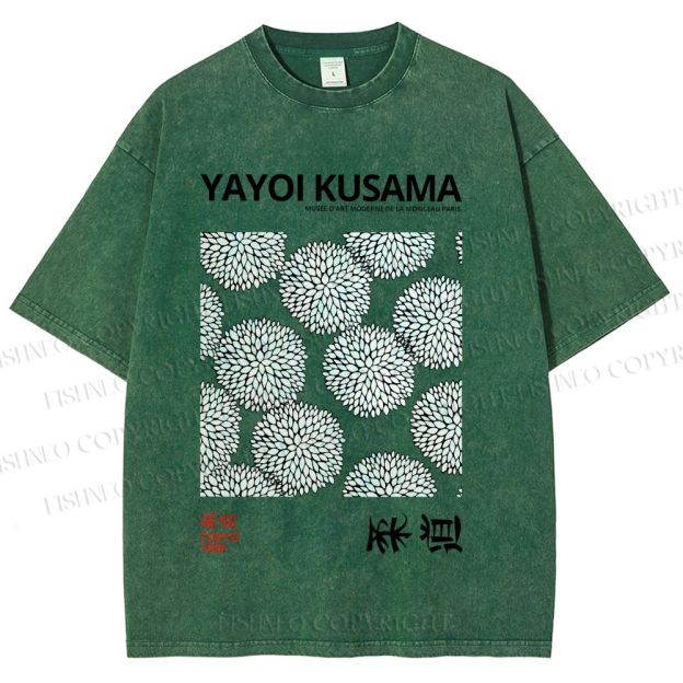 Unisex Yayoi Kusama Vintage Flower Printed Washed Tee
