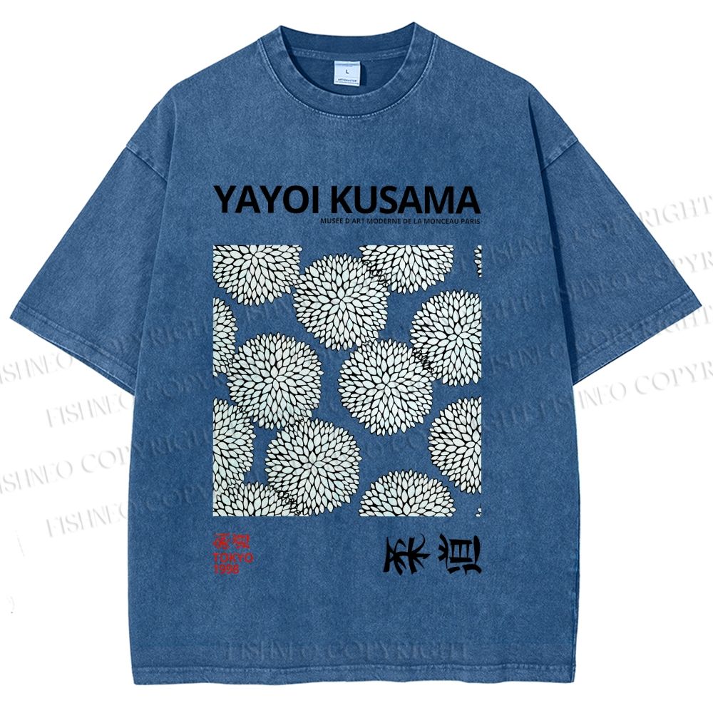 Unisex Yayoi Kusama Vintage Flower Printed Washed Tee