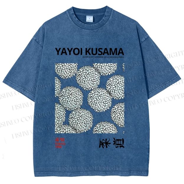 Unisex Yayoi Kusama Vintage Flower Printed Washed Tee