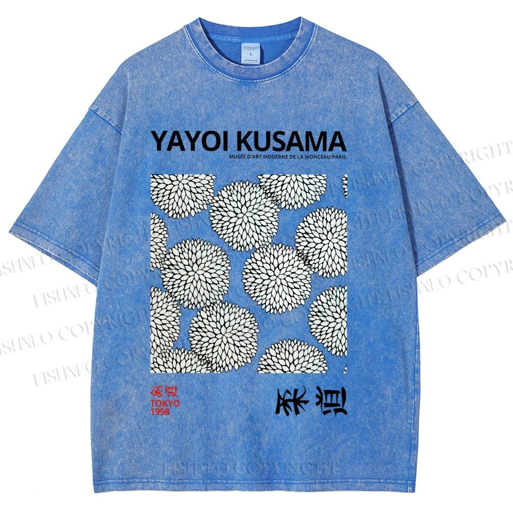 Unisex Yayoi Kusama Vintage Flower Printed Washed Tee