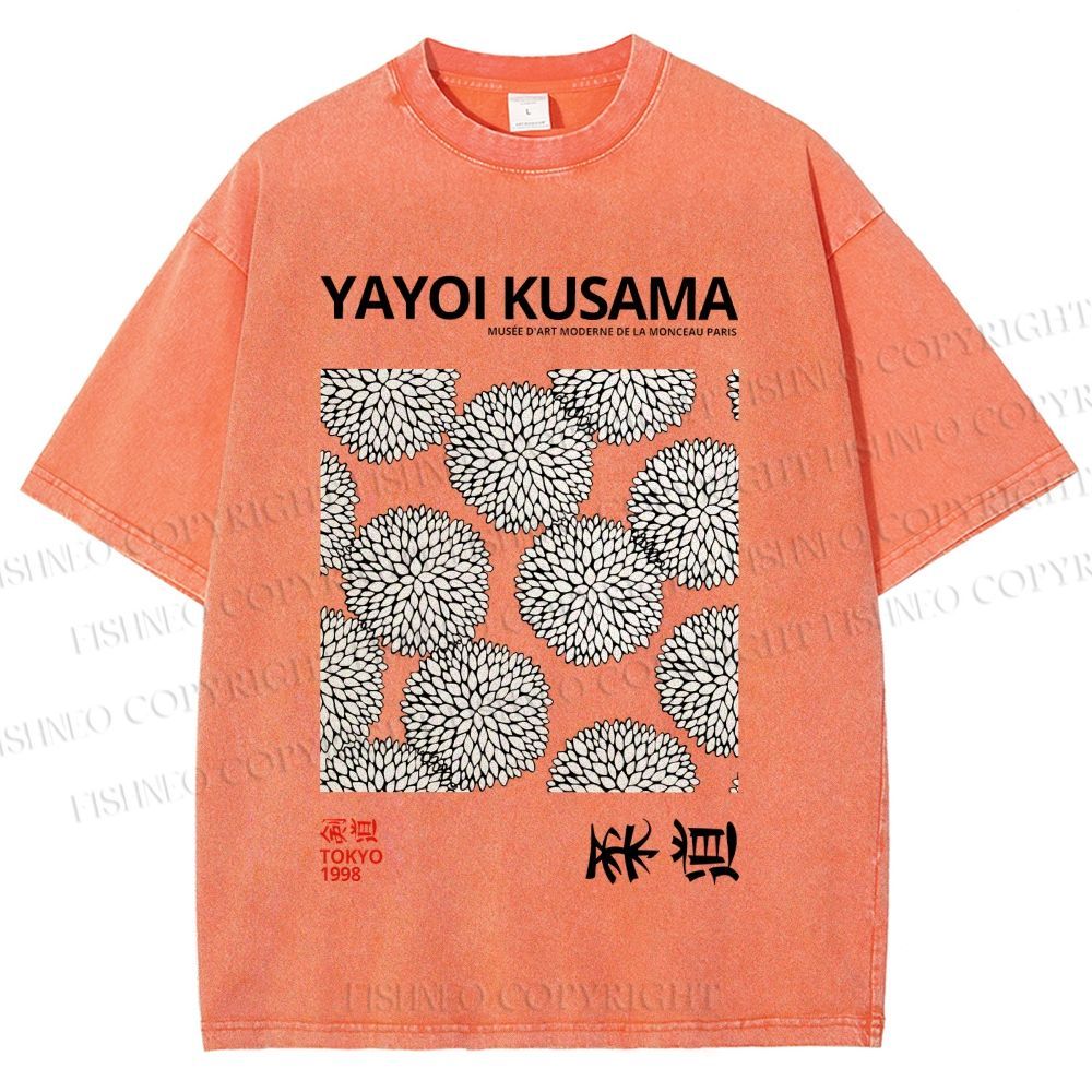 Unisex Yayoi Kusama Vintage Flower Printed Washed Tee
