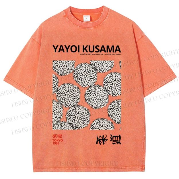 Unisex Yayoi Kusama Vintage Flower Printed Washed Tee