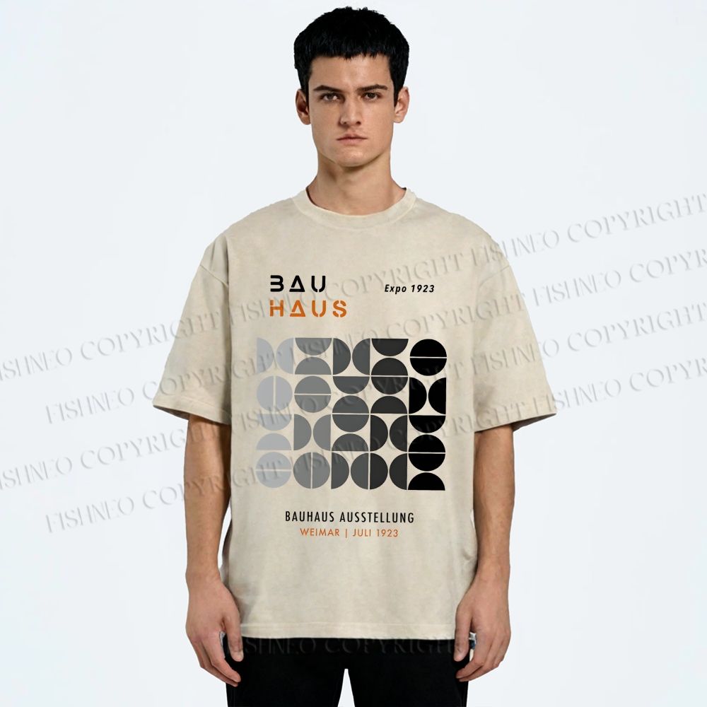 Unisex Bauhaus Gradient Geometry Printed Washed Tee