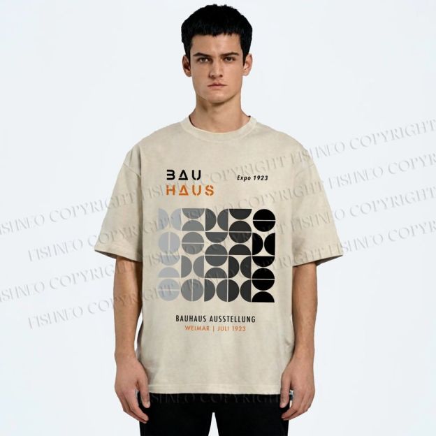 Unisex Bauhaus Gradient Geometry Printed Washed Tee