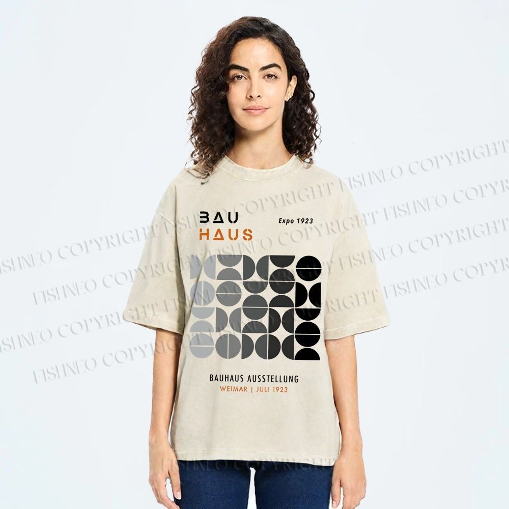 Unisex Bauhaus Gradient Geometry Printed Washed Tee