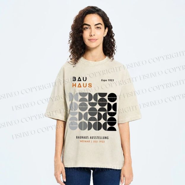 Unisex Bauhaus Gradient Geometry Printed Washed Tee