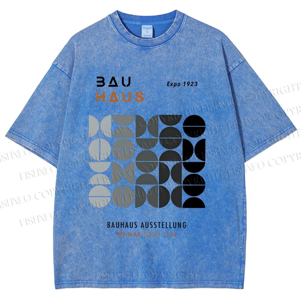 Unisex Bauhaus Gradient Geometry Printed Washed Tee