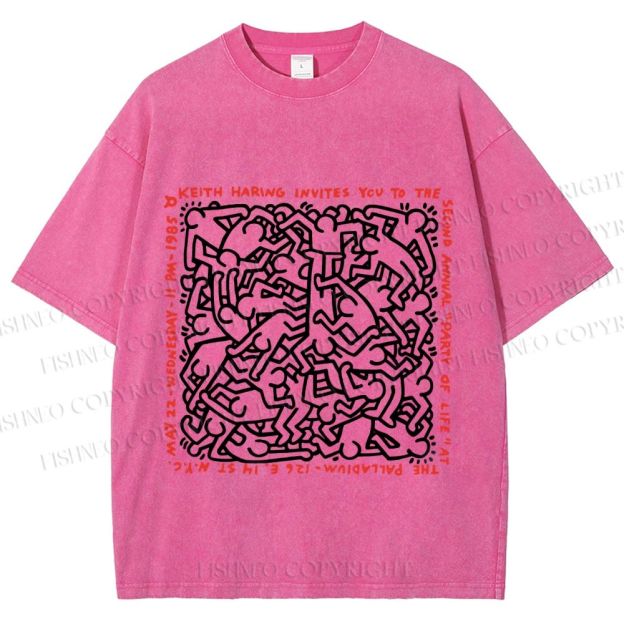 Unisex Dance of Life Haring's 1985 Invitation Printed Washed Tee