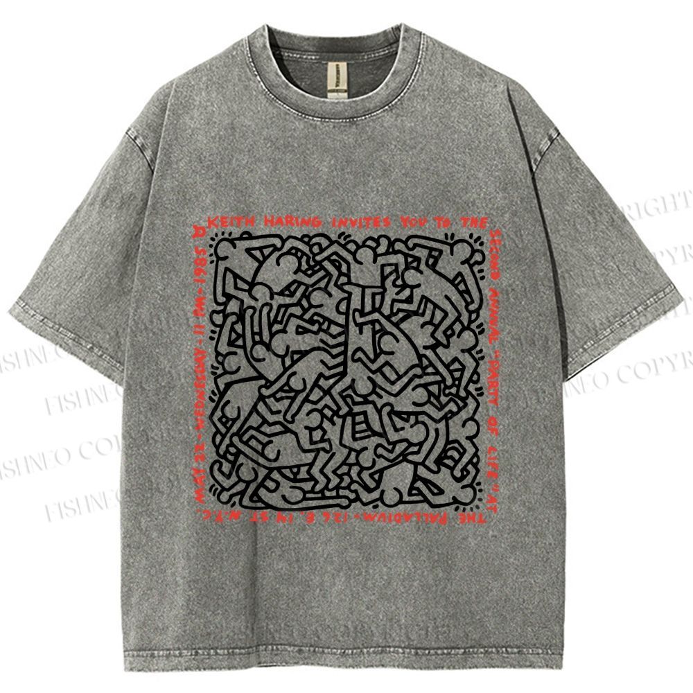 Unisex Dance of Life Haring's 1985 Invitation Printed Washed Tee