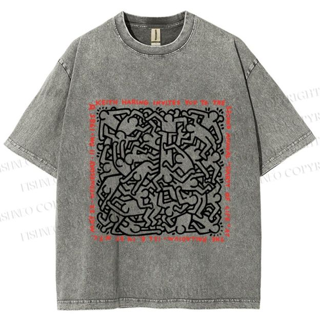 Unisex Dance of Life Haring's 1985 Invitation Printed Washed Tee