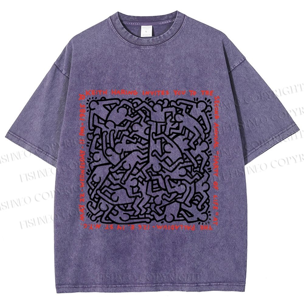 Unisex Dance of Life Haring's 1985 Invitation Printed Washed Tee