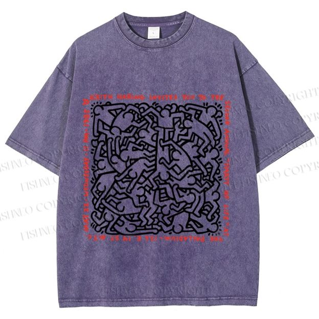 Unisex Dance of Life Haring's 1985 Invitation Printed Washed Tee
