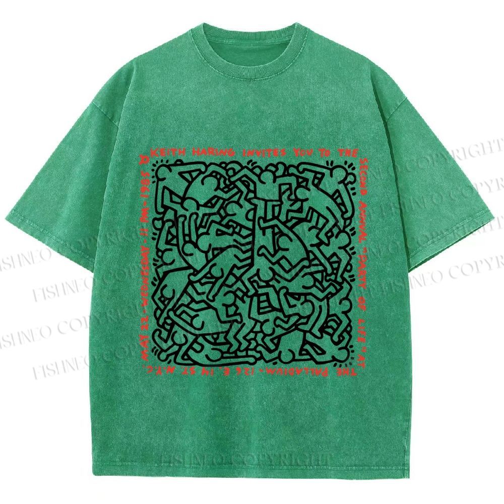 Unisex Dance of Life Haring's 1985 Invitation Printed Washed Tee