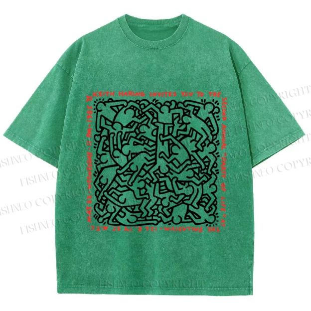 Unisex Dance of Life Haring's 1985 Invitation Printed Washed Tee