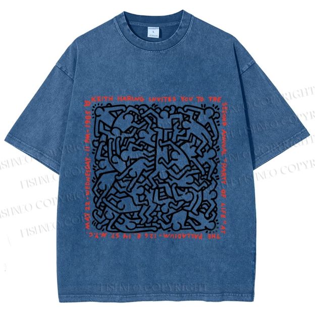 Unisex Dance of Life Haring's 1985 Invitation Printed Washed Tee