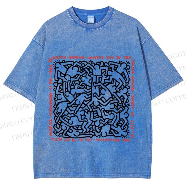Unisex Dance of Life Haring's 1985 Invitation Printed Washed Tee