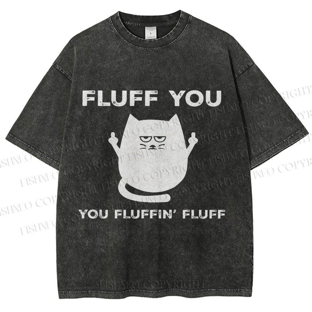 Unisex Fluff You Sassy Black Cat Printed Washed Tee