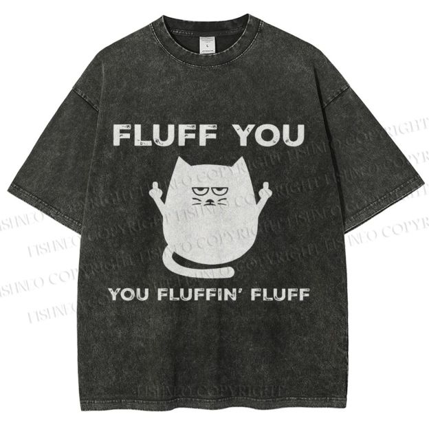 Unisex Fluff You Sassy Black Cat Printed Washed Tee