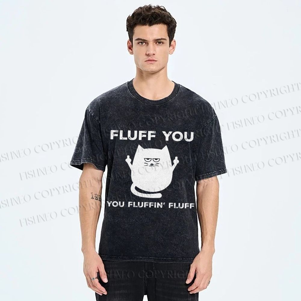 Unisex Fluff You Sassy Black Cat Printed Washed Tee