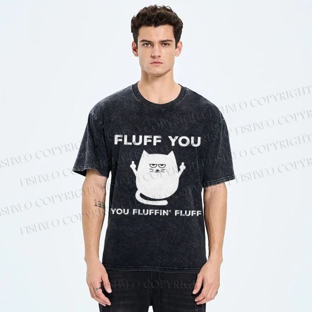 Unisex Fluff You Sassy Black Cat Printed Washed Tee