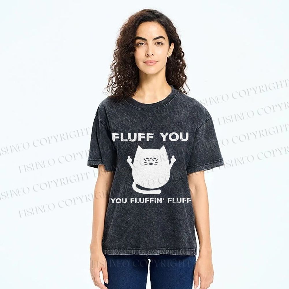 Unisex Fluff You Sassy Black Cat Printed Washed Tee