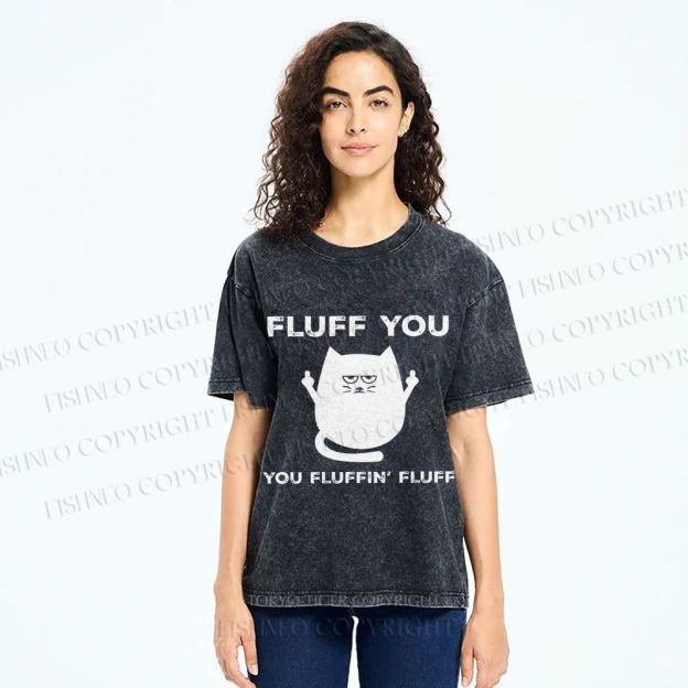 Unisex Fluff You Sassy Black Cat Printed Washed Tee