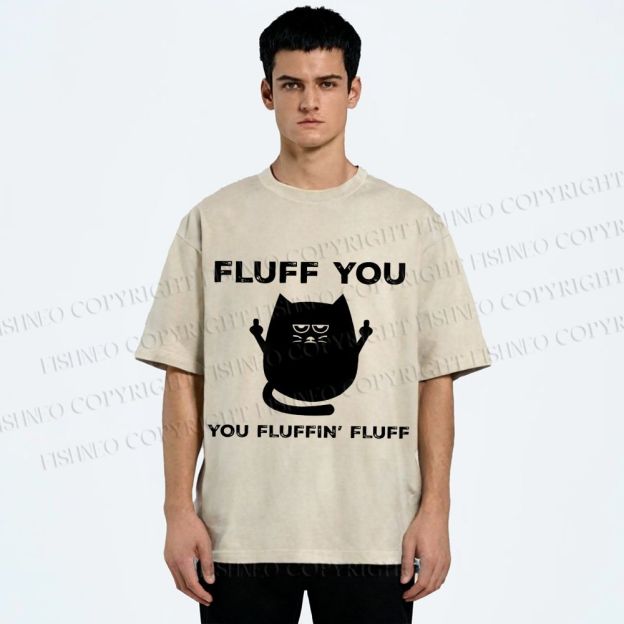 Unisex Fluff You Sassy Black Cat Printed Washed Tee