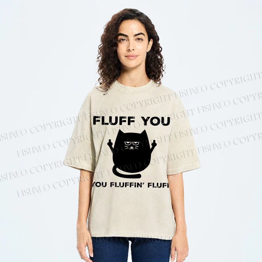 Unisex Fluff You Sassy Black Cat Printed Washed Tee
